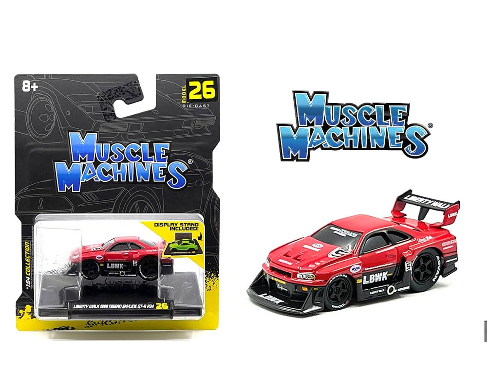 Muscle Machines Liberty Walk Nissan R34 1999 Красный Металлическая Миниатюрная Модель Автомобиля 1/64 GT-R
