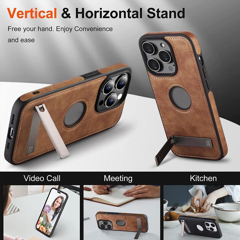 Artificial Leather Mobile Phone Cases with Kick Stand for iPhone 16 15 14 Plus 13 12 11 Case Trending Products 2025 New Arrival