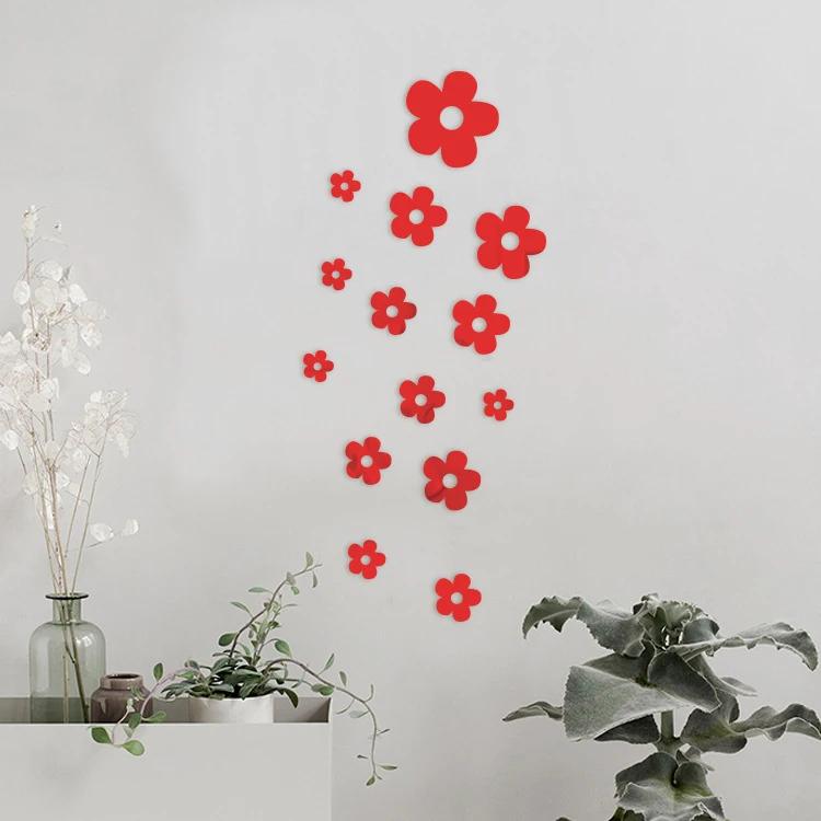 23pcs Flower DIY Mirror Wall Stickers Acrylic Art Wallpaper for Living Room Decoration Home TV Background Wall Decorative Mural