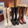 British Platform Leather Knee-high Boots for Women Fashion Increase Soft-soled Women's Shoes Designer Casual Knight Boots Female