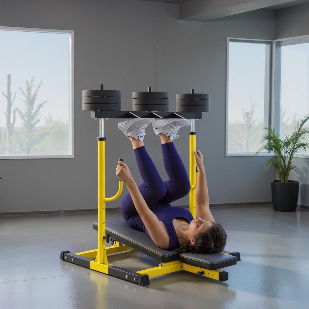 Vertical Leg Press Machine With Adjustable Leg Back And Head Positions 1 Standard Plate Compatible Yellow