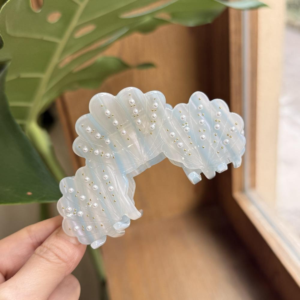 Vintage Acetate Shell Hair Claw Elegant Pearl Rhinestone Crab Clip Hair Styling Accessory