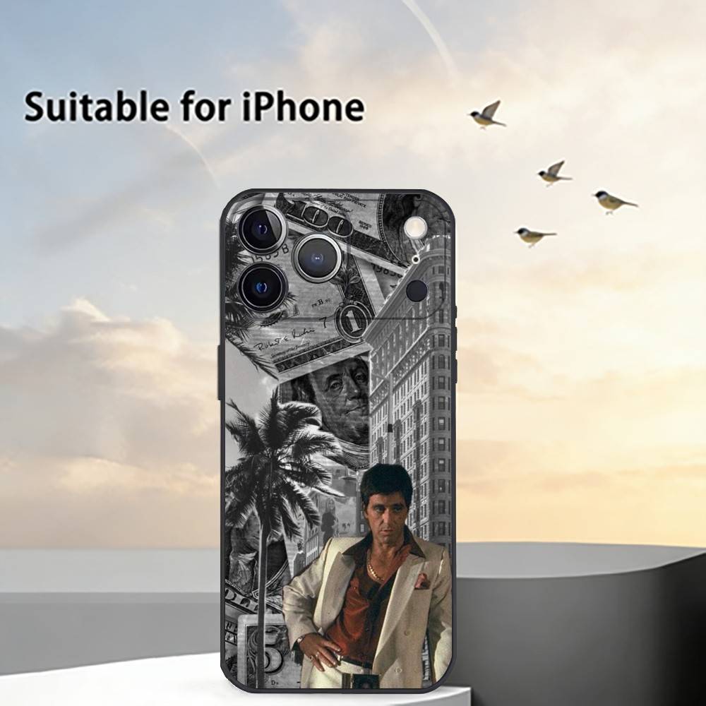 Чехол для телефона R-Scarfaces T-Tony Montana для iPhone 17,16,15,14,13,12,11 Plus,Pro Max,XS,Мягкий силиконовый черный чехол