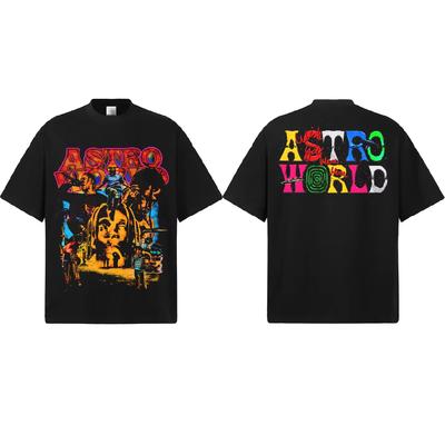 Трэвис Скотт ASTROWORLD Двусторонняя футболка с принтом Унисекс Оверсайз Хип-Хоп Рэпер Повседневная Хлопок Короткий рукав Модная
