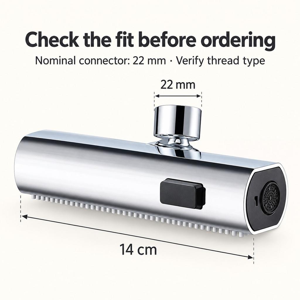 Wide Waterfall Faucet Attachment with Three Spray Modes, Silver