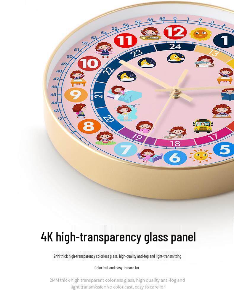 Детские образовательные мультяшные настенные часы для изучения времени - Бесшумные часы для детской спальни и школы