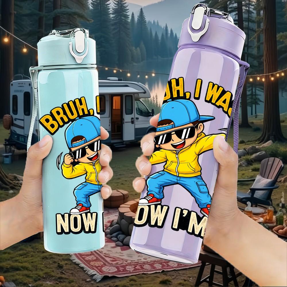 1PC Bruh I Just Now Im 8 Boy Cartoon Print 750ml Color Plastic Sports Water Bottle Leakproof Flip Straw Lid Suitable for Sports Office Home Use