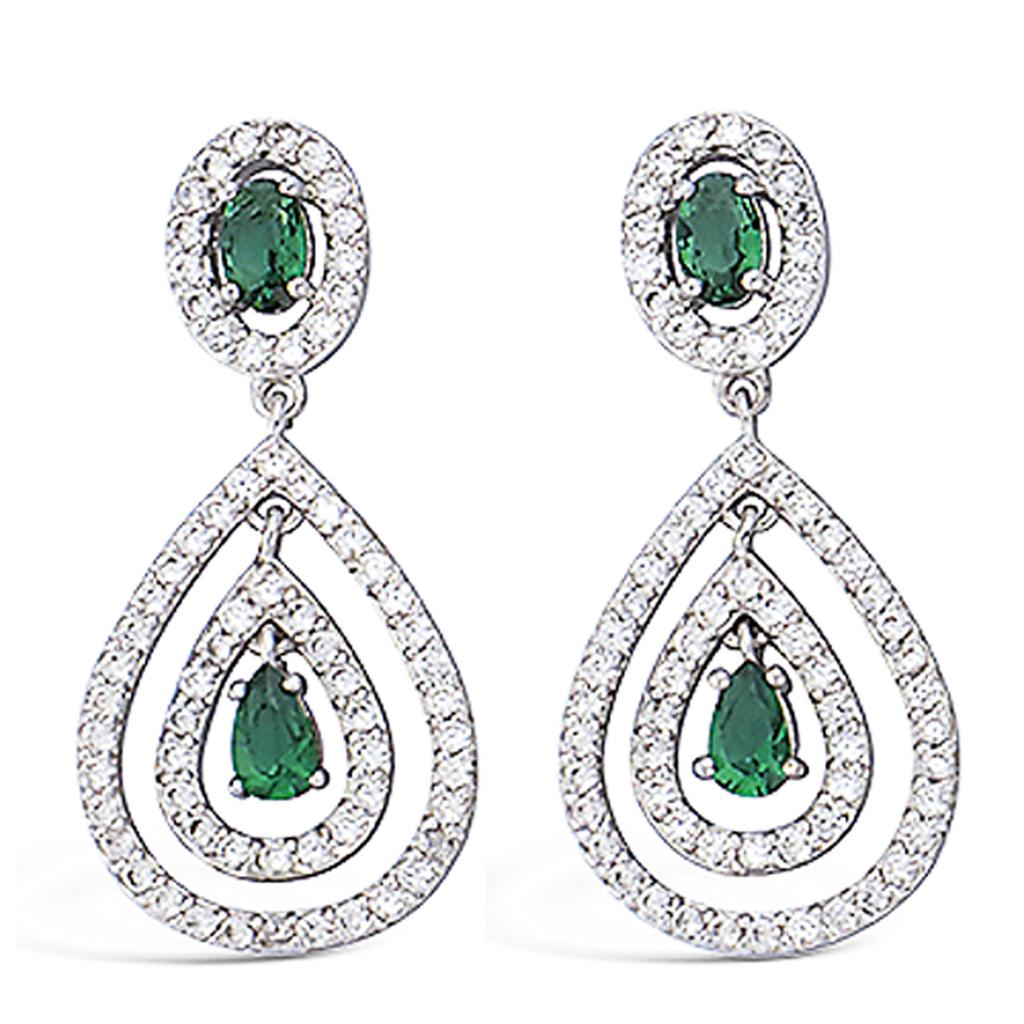 Les Trésors De Lily [L7683] - Silver Earrings 'Sissi' Green White Silver (rhodium Plated) - 31x14 Mm