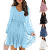 Women's Fashion V-neck Drawstring Waist Large Ball Long-sleeved Chiffon Dress