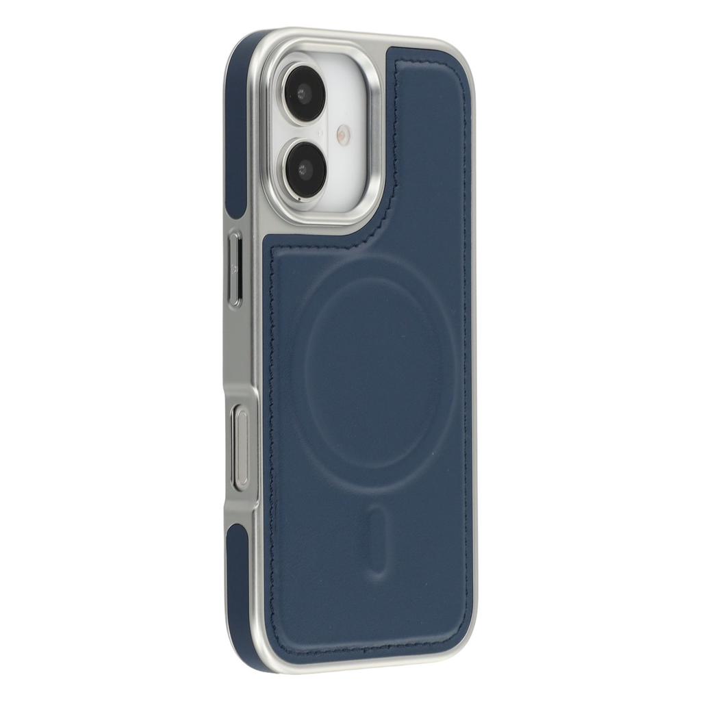 For iPhone 16 Case Compatible with MagSafe Electroplating Edge PU+TPU+PC Phone Back Cover