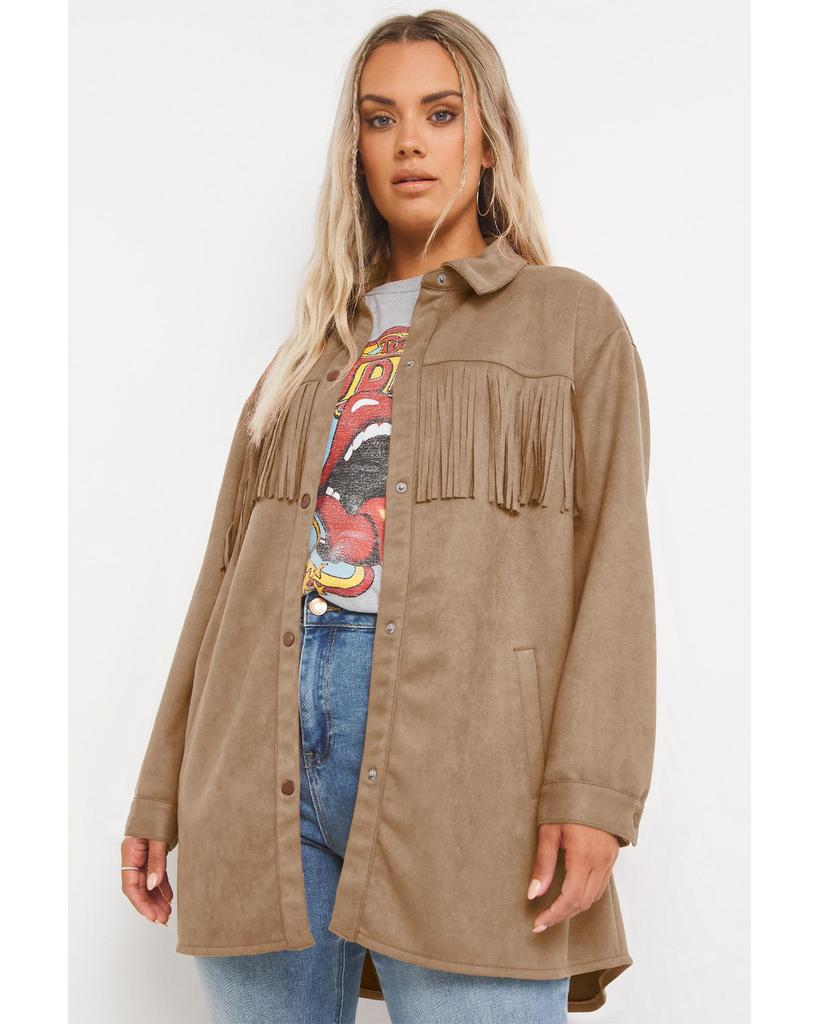 Azura Exchange Замшевая куртка большого размера цвета хаки с бахромой