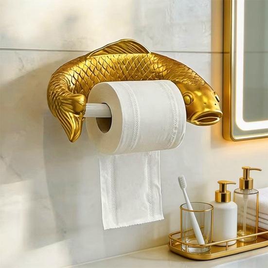 Держатель для туалетной бумаги «Золотая рыбка», настенный держатель для рулона туалетной бумаги, декоративный дизайн рыбы, диспенсер для бумажных полотенец для ванной комнаты, кухни