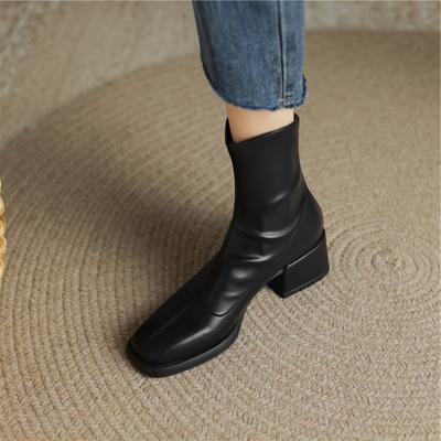 FOREADA Женские короткие ботильоны на щиколотке, квадратный носок, массивный средний каблук, молния, ковбойские ботинки в западном стиле, женская модная обувь, осень-зима 43