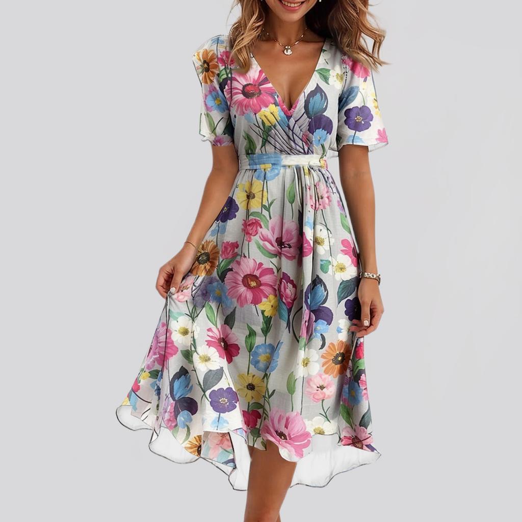 Женское повседневное и модное однотонное платье с V-образным вырезом и застежкой-молнией на талии