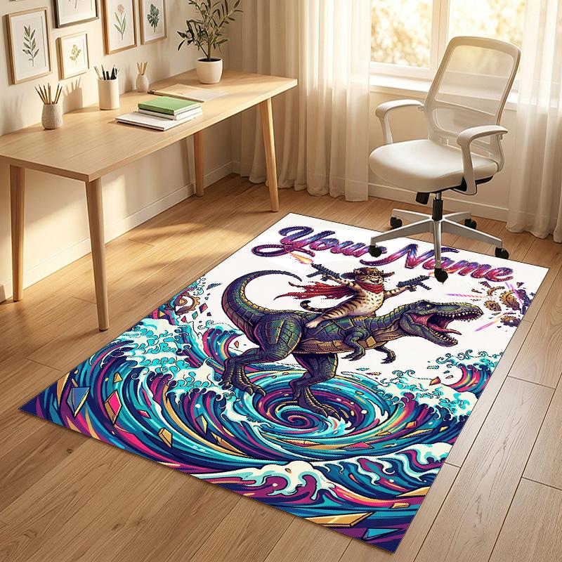 Dinosaur Theme Crystal Velvet Rug Personalized Custom Name Text Soft Floor Mat Home Decor