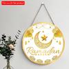 2D плоский 20*20 см 1 шт EID Mubarak Gloden Moon&Stars симпатичный круглый деревянный кулон, золотой великолепный стиль потолочный подвесной орнамент Рамадан, ислам мусульманский