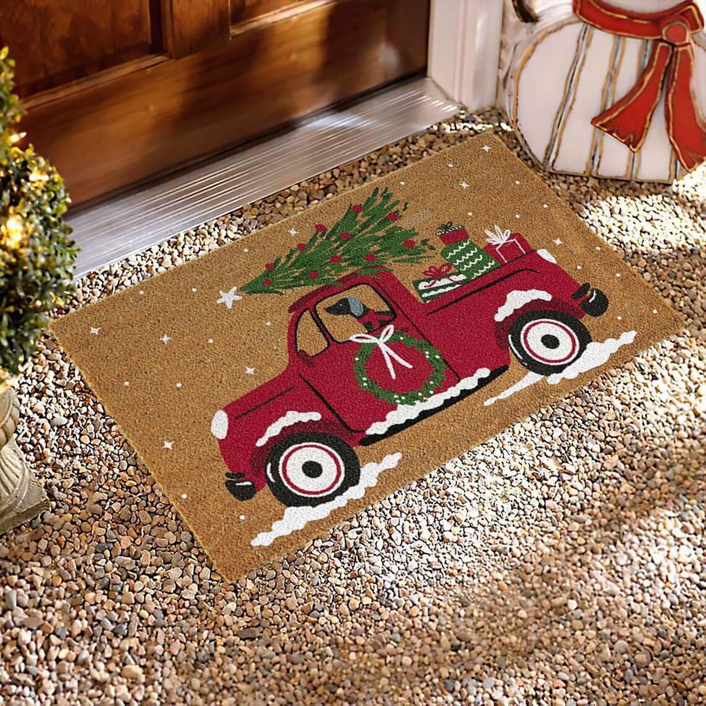 Christmas Doormat Car Pattern Welcome Mat Non Slip Washable Winter Backing Carpet Entrance Rug Home Party Christmas Decoration