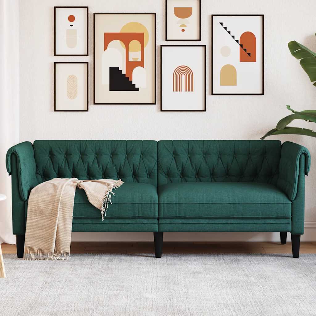 Chesterfield Sofa 3 Seater Dark Green Fabric