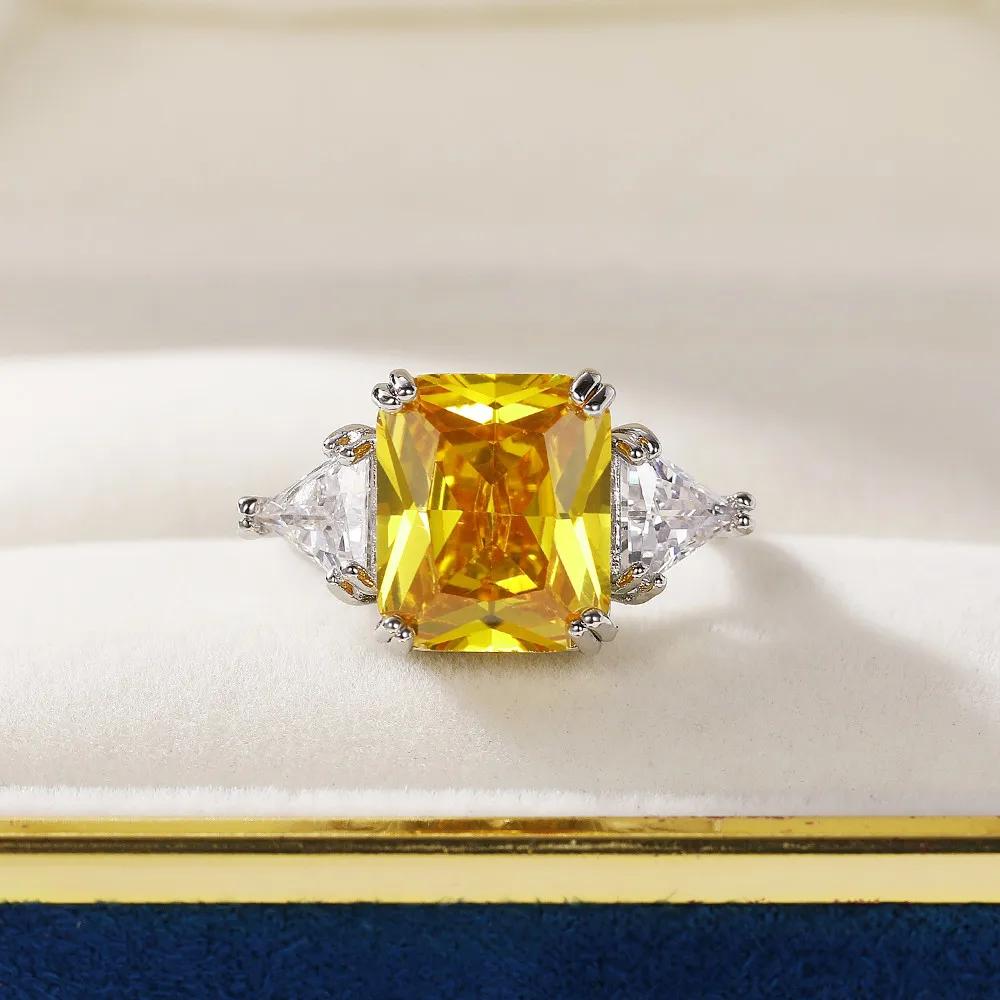 Кольца Huitan с желтым кубическим цирконием в геометрической форме, серебряные обручальные кольца для женщин, блестящие аксессуары, ювелирные изделия для вечеринок