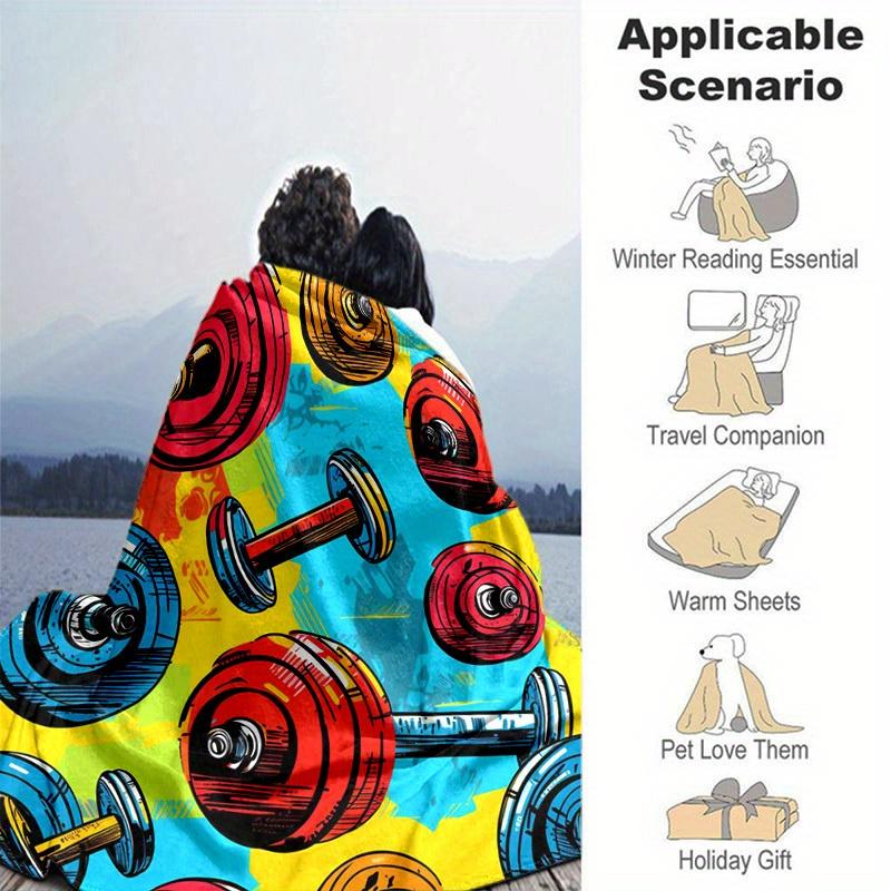 1pc. Colorful Gym Equipment Print Blanket - Perfect for Home Office Outdoor Gift Suitable All Seasonsz041732