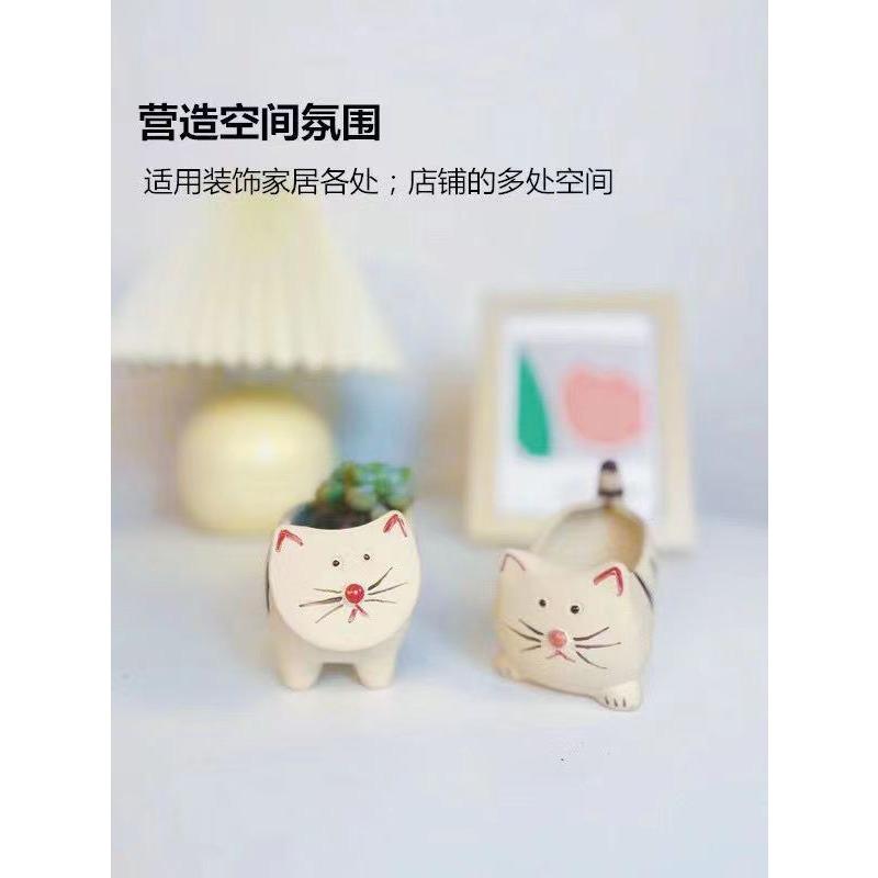 New 2pcs Set Creative Cartoon Cat Succulent Pot Flower Pot Ceramic Plant Pots Hanging Planter Desktop Ornaments Home Decore