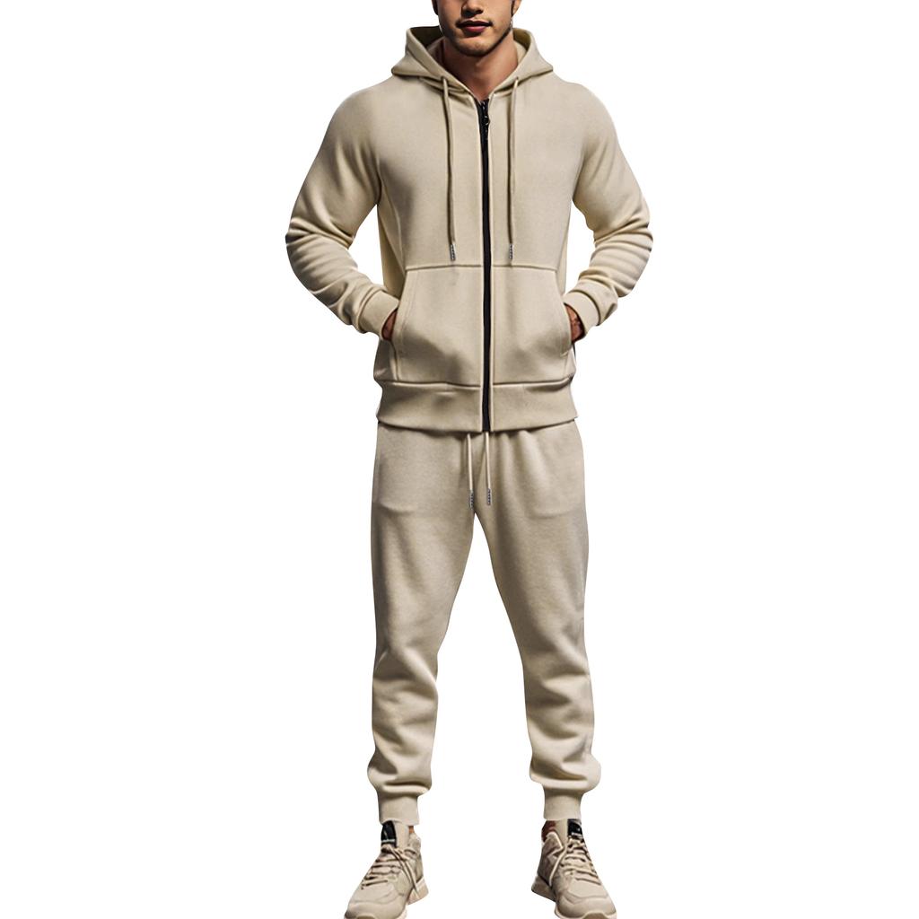 Мужской однотонный спортивный костюм с капюшоном и длинными рукавами, флисовый теплый костюм-двойка