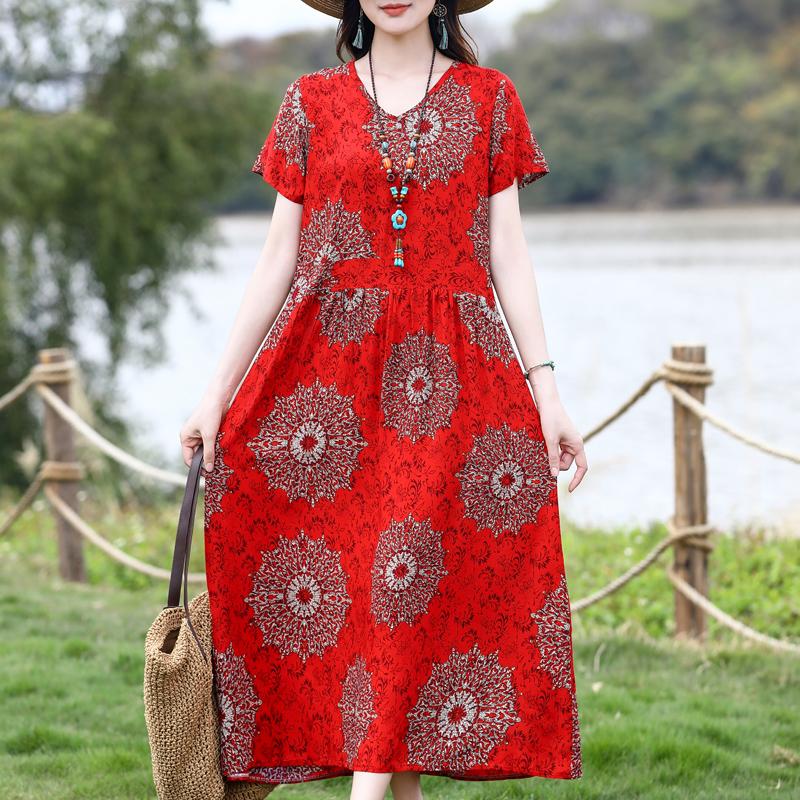 Большие размеры женские элегантные платья летняя винтажная одежда повседневные короткие рукава летние длинные платья