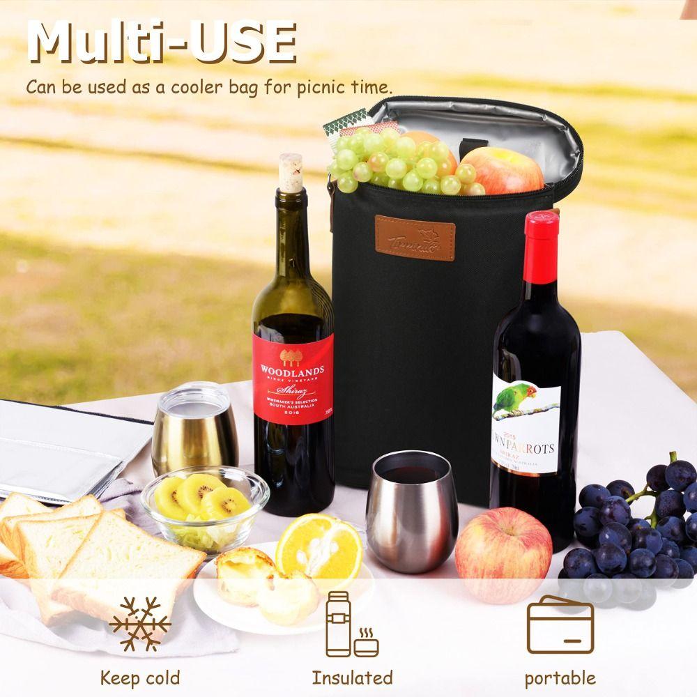 Leakproof Bottle Wine Carrier Bag Top Zip Closure Beverage Travel Bag 2 Bottle Tote  Gathering