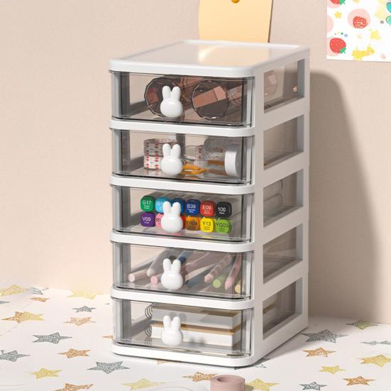 Storage Box Plastic Drawer Desk Organizer Clear Multi-Layer Desktop Storage Box with Bunny Handles Large Capacity Office Supplies