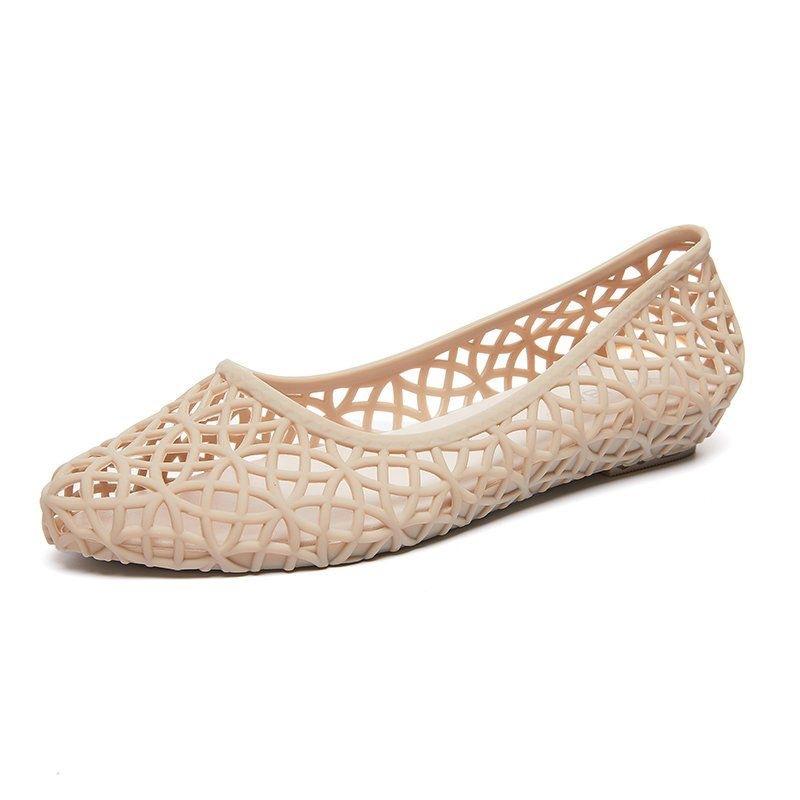 Летние женские пластиковые сандалии из желе с плоской подошвой, нескользящая рабочая обувь с полыми отверстиями, нескользящая пляжная обувь