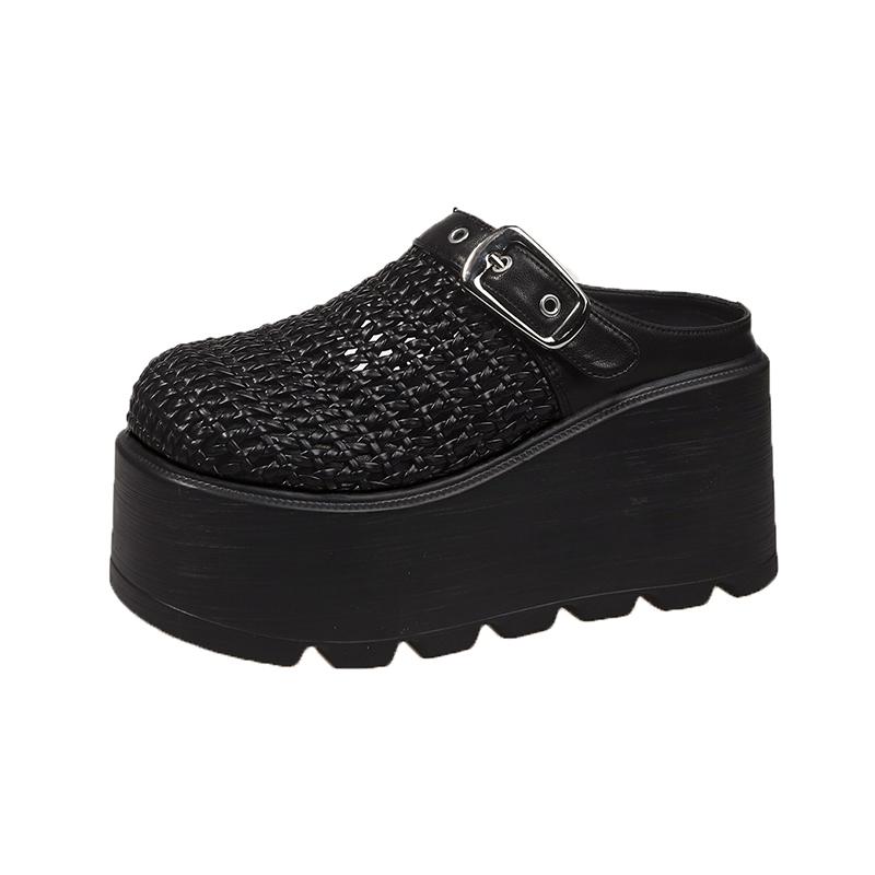 Модные новые женские сандалии-слипоны на платформе, толстая подошва, высокий каблук 8,5 см, летние плетеные кожаные дышащие уличные шлепанцы для ходьбы
