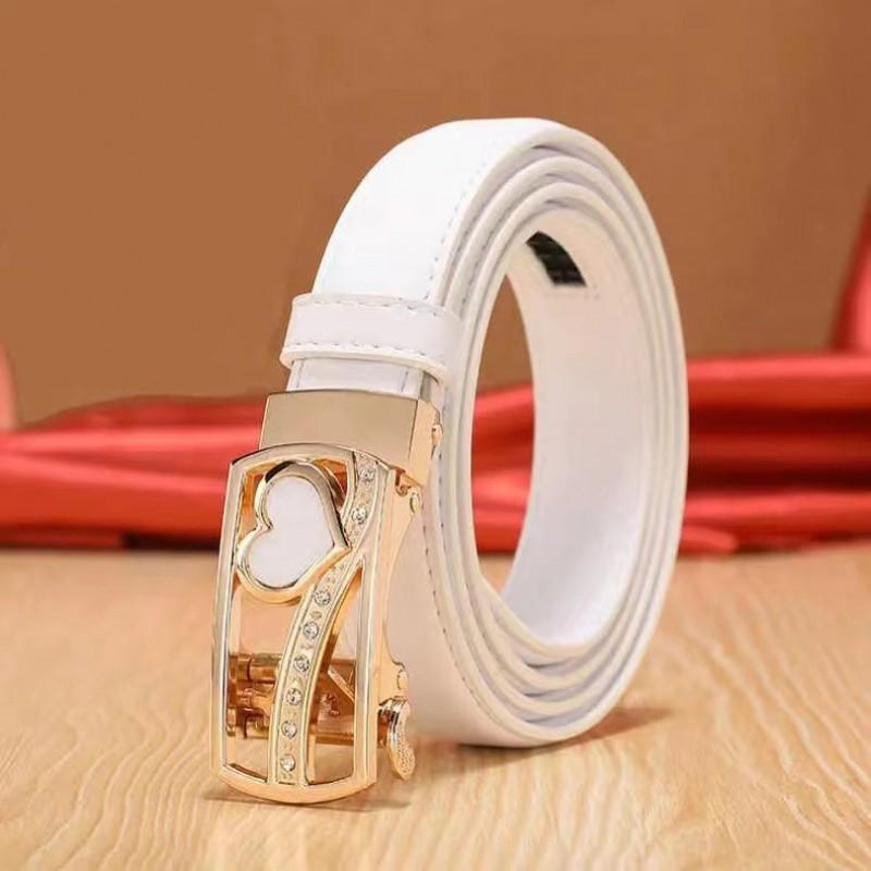 Womens Automatic Buckle Belt Red Genuine Leather Waistband Business Casual Youth Fashion Cowhide Trouser