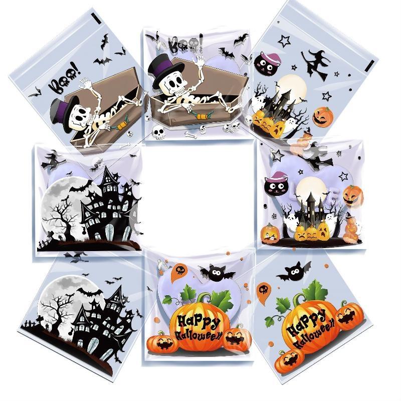 100Pcs Small Halloween Treat Bags,Clear Self Adhesive Candy Bags, Plastic Cookie Bags For Trick Or Treat, Halloween Goodie Bags