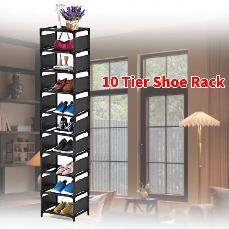 Металлическая узкая обувница 10 ярусов, компактная, простая тумба для прихожей