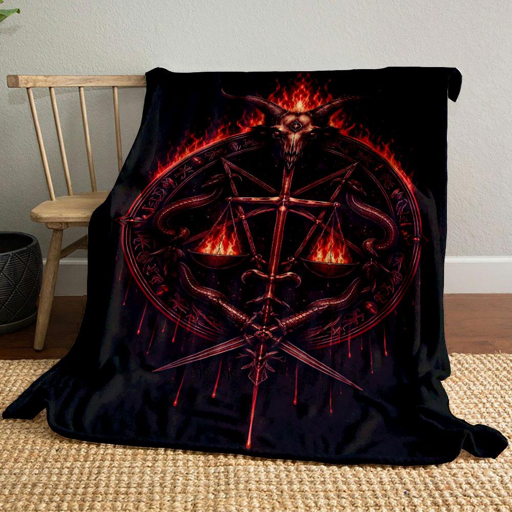 "Fiery Goat Skull with Scales Symbol" Patterned blanket, flannel, suitable for all seasons, home decor, warm and cozy
