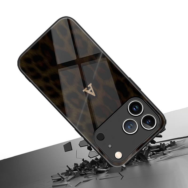 Ретро чехол для телефона из стекла с принтом леопарда и буквой А, подходит для iPhone 17 16 15 14 13 12 11 Pro Max Plus, ударопрочная задняя крышка