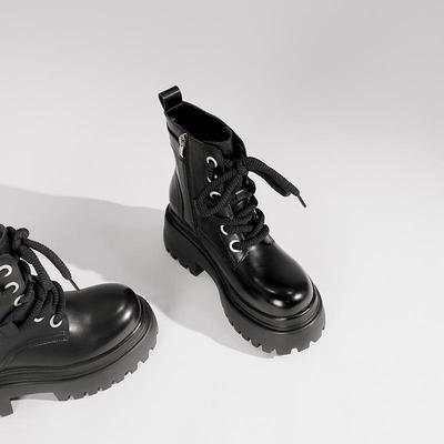 Женские ботильоны на шнуровке в британском стиле - Натуральная кожа, Толстая подошва, Увеличение роста, Осень/Зима 2025