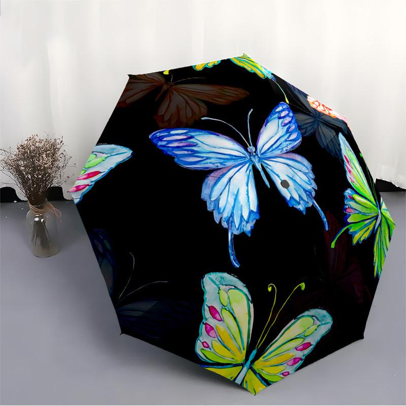 1pc Butterfly Print Automatic Open/Close Umbrella with Windproof, 8-Rib Sturdy Canopy, Durable Ribs, Ideal for Gifts yy251117058