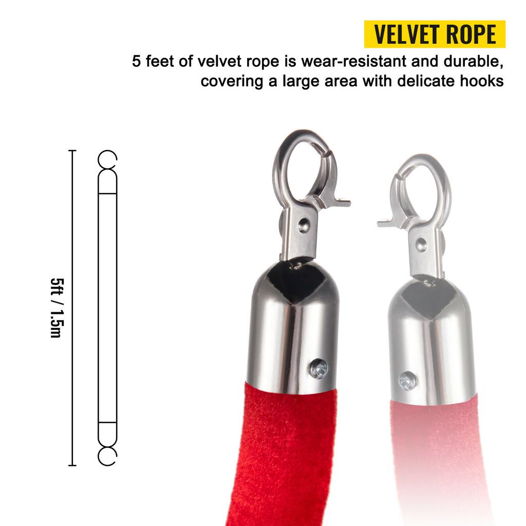 SucceBuy 35.4 Inch Gold/Silver Crowd Control Stanchion Posts Queue Red/Black Velvet Rope Line Barrier W/ Stable Base for Stadium