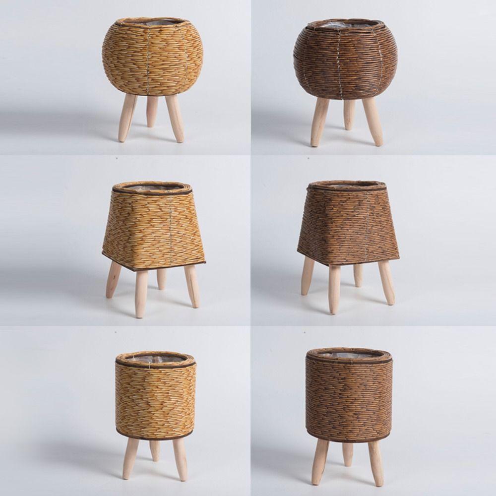 Hand Wove Rattan Woven Flower Pot Retro Flower Planters Creative Flower Basket  Home Decor
