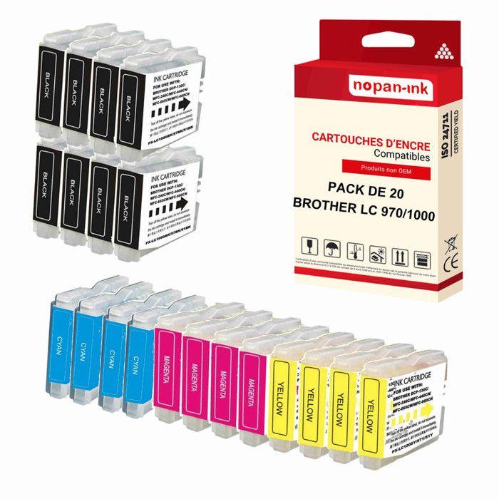 20 Cartouche compatible pour BROTHER LC 1000 XL LC1000XL Noir (x8) + Cyan (x4) + Magenta (x4) + Jaune (x4) Lune Brother DCP 130 C 13