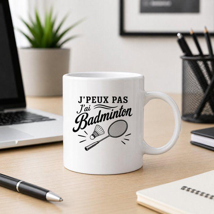 Mug en céramique - PLANETEE - J’peux pas j’ai Badminton - 330 ml - Passe au lave-vaisselle - Imprimé en Bretagne