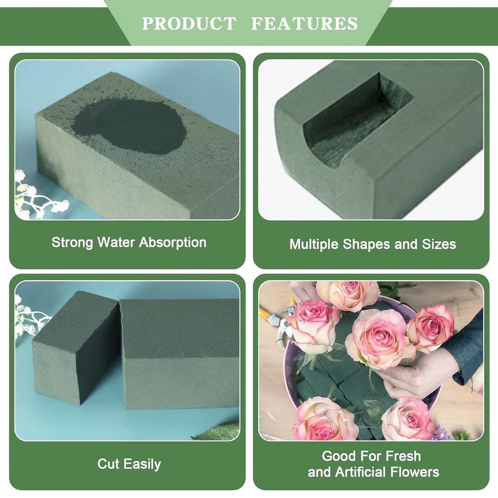 12 Pcs High Density Green Floral Foam Blocks, 11*7.5*4cm/4.33*2.95*1.57inch, Rectangular Bases for Wedding and Party Flowers