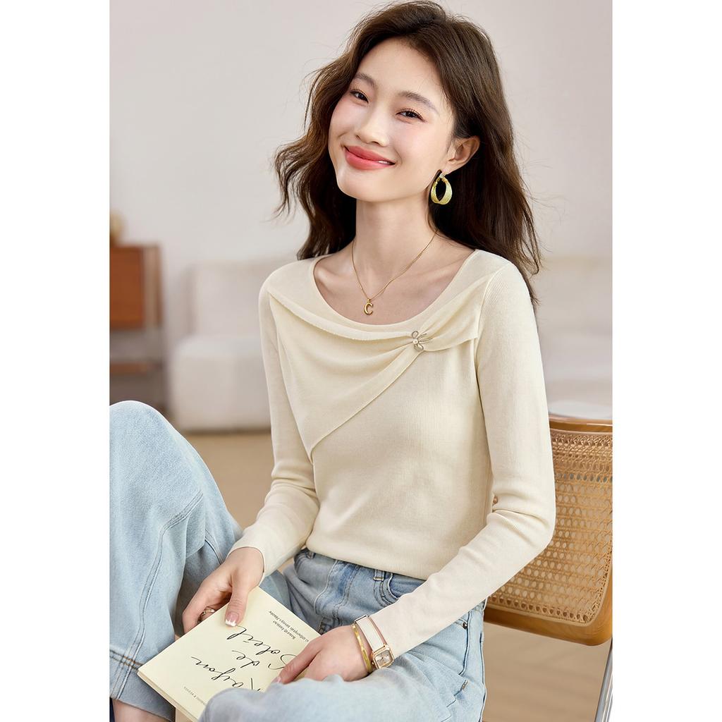 Irregular collar design, niche fashion, versatile summer sweater top, women's base shirt, new women's knitted sweater
