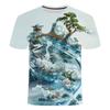 2024  Summer Creative Ink Painting Landscape 3D  Short Sleeved Men's Trendy Personalized T-shirt