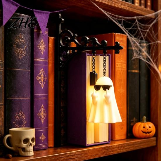 Vintage Style Hanging Lantern Library Bookshelf Lamp, Metal LED Nightlight for Book Nook Decor, Gothic Home Decor Ghost Reading Book/Wearing
