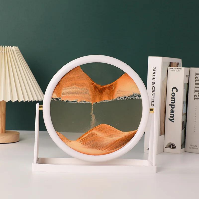 Sandscape Движущаяся песочная картина Круглое стекло 3D Песочные часы с зыбучим песком Вращающаяся рамка с текучим песком Песочная живопись Домашний декор Подарки