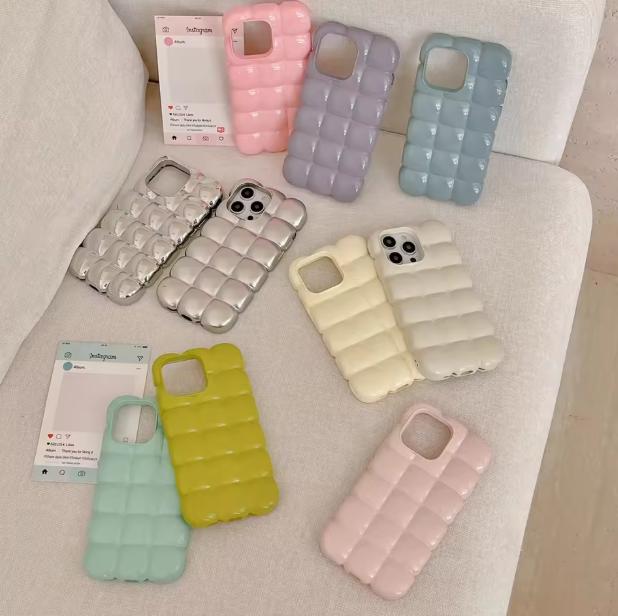Glossy Protective Cover Cute Fashion Candy Color Bread Chocolate Block 3D Phone Case for iPhone 14 13 12 11 15 16 Pro