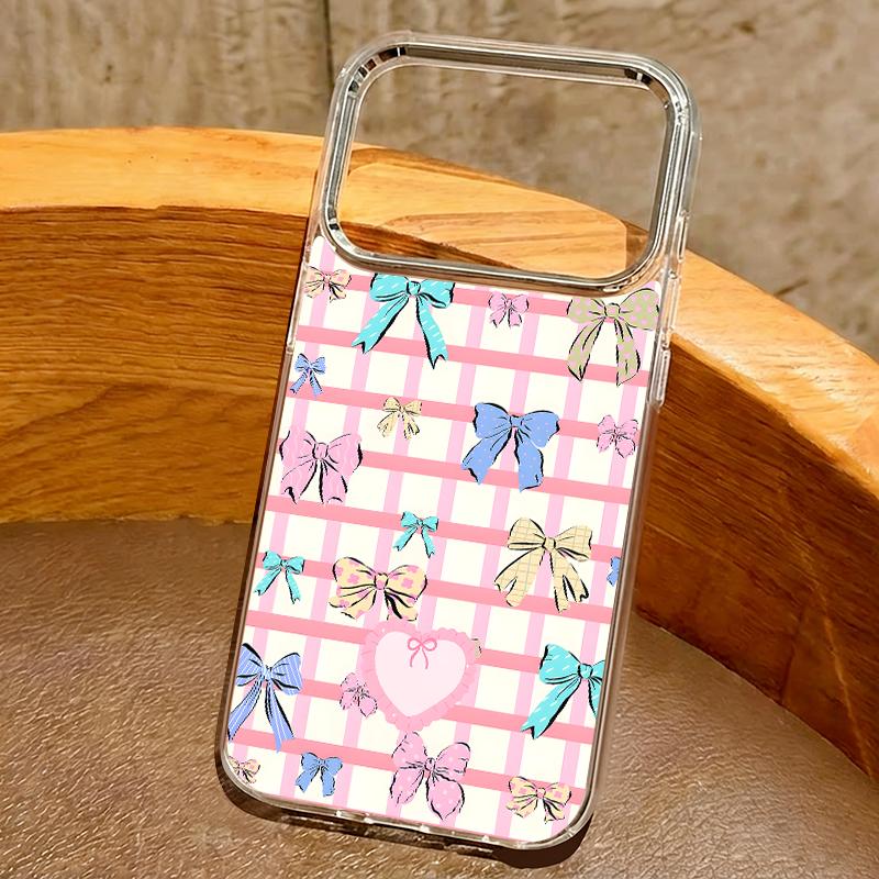 Милый чехол с принтом в виде мультяшных бантиков для iPhone 17 Pro Max iPhone 16 15 14 13 Pro Max 11 17e 16e Позолоченная рамка для камеры Прозрачная мягкая силиконовая задняя крышка