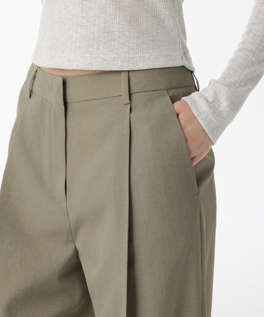 MUSINSA STANDARD WOMAN Женские брюки-палаццо с охлаждающим эффектом, с низкой посадкой и глубокими складками [Серовато-бежевый]